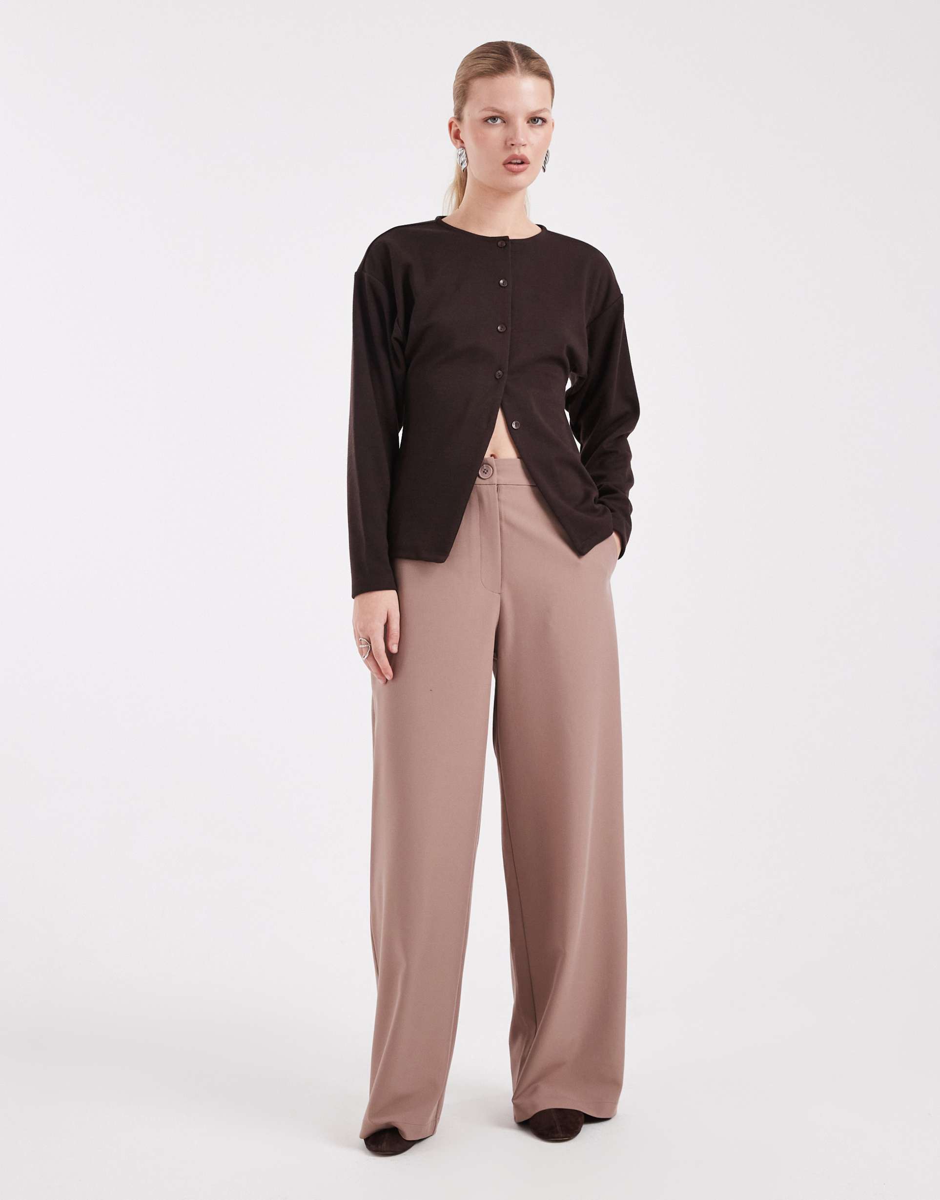 asos design tailored relaxed straight leg pants in sesame
