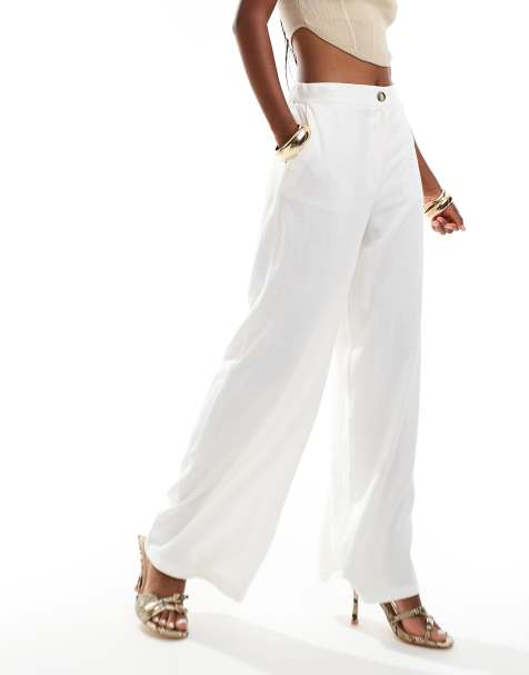 ASOS DESIGN tailored relaxed straight leg pants with linen in white - view 1