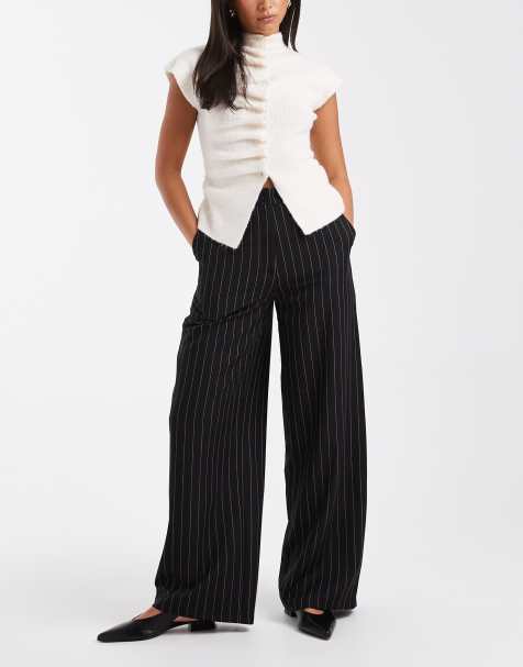 ASOS DESIGN tailored relaxed straight leg trousers in black pinstripe - view 1