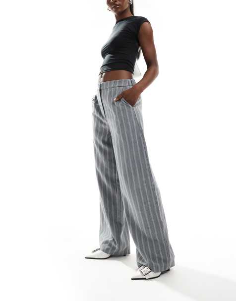 ASOS DESIGN tailored relaxed straight leg trousers in grey stripe - view 1