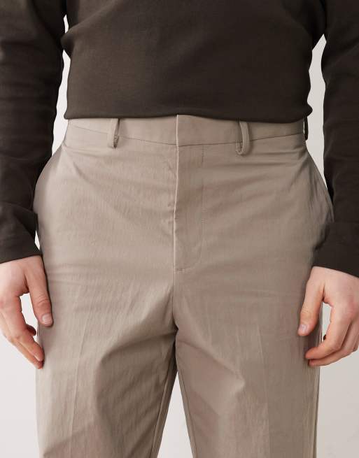 ASOS DESIGN tailored relaxed tapered pants in khaki paper touch tech fabric, 5 of 5