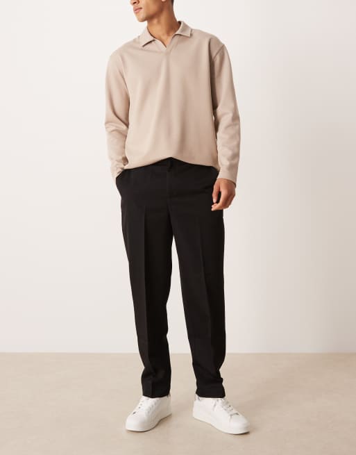 ASOS DESIGN tailored relaxed tapered pants with quarter elasticated waistband in black, 2 of 5