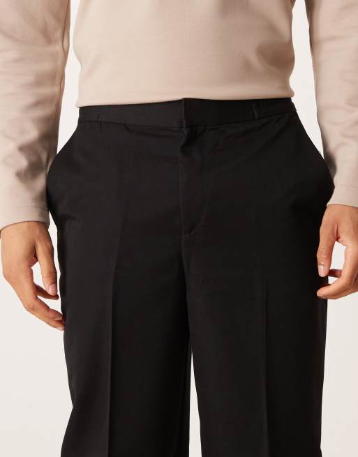 ASOS DESIGN tailored relaxed tapered pants with quarter elasticized waistband in black, 4 of 5