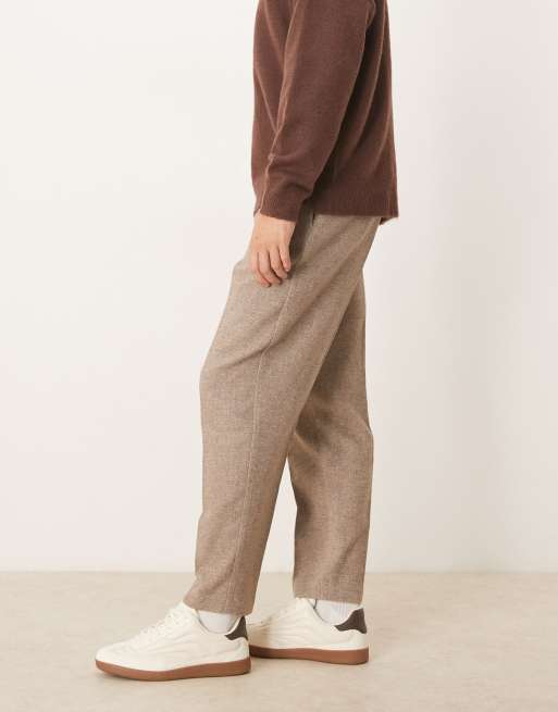 ASOS DESIGN tailored relaxed tapered pants with wool in beige herringbone, 3 of 5