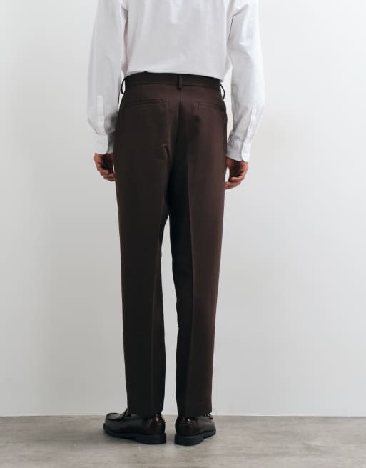 ASOS DESIGN tailored relaxed tapered trousers in brown with pintuck, 3 of 5