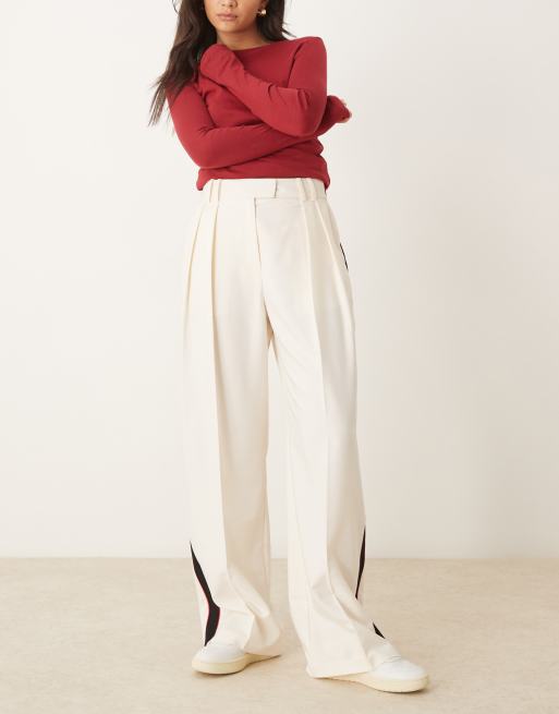 ASOS DESIGN tailored relaxed trousers with contrast piping in off white, 2 of 5