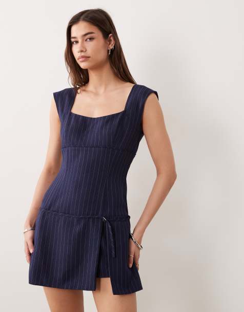ASOS DESIGN tailored romper in navy pinstripe - view 1