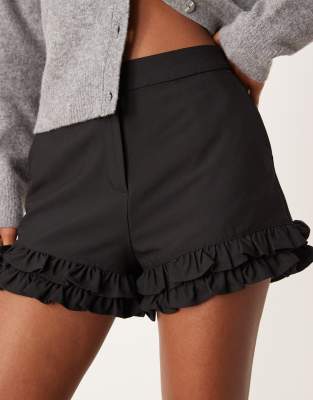 Asos Design Tailored Ruffle Hem Shorts In Gray