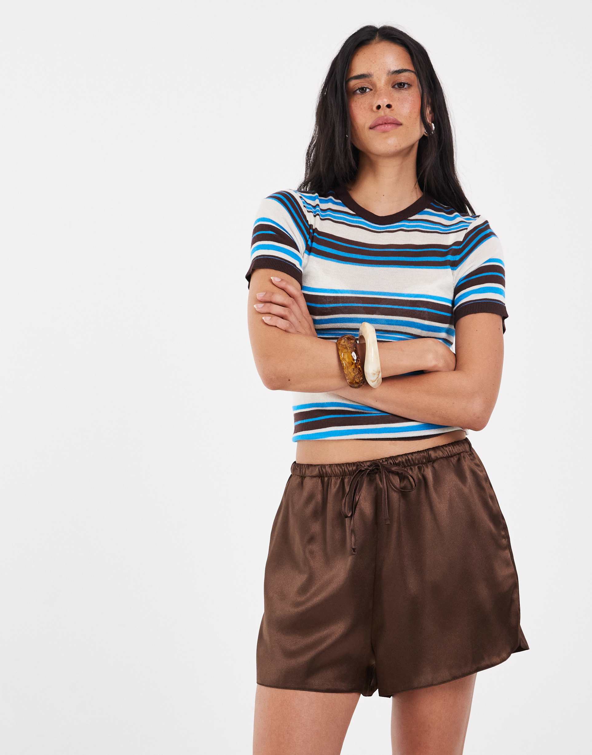 asos design tailored runner shorts in satin in brown