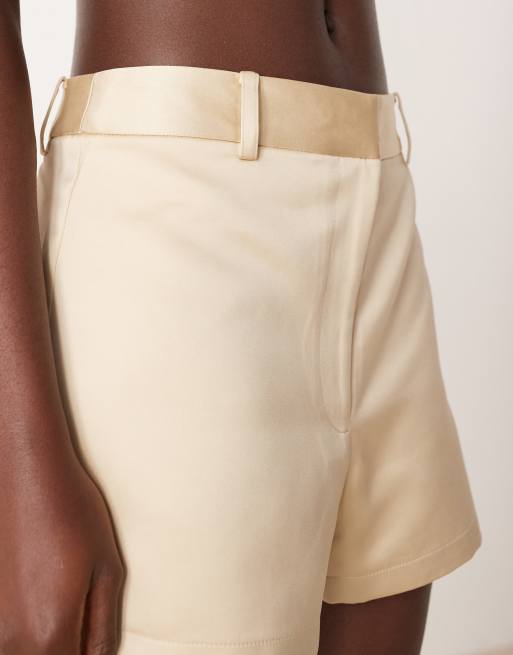 ASOS DESIGN tailored satin micro shorts in oyster, 4 of 5