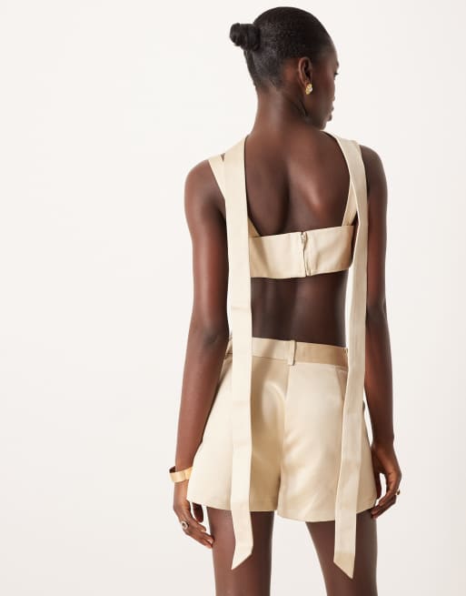 ASOS DESIGN tailored satin micro shorts in oyster, 5 of 5