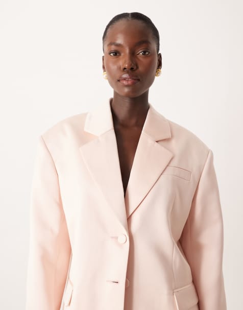 ASOS DESIGN tailored satin oversized power shoulder blazer co-ord in baby pink