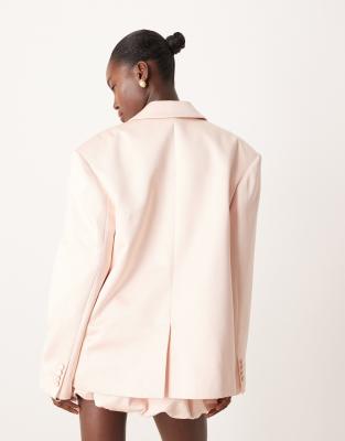Asos Design Tailored Satin Oversized Power Shoulders Blazer In Pink