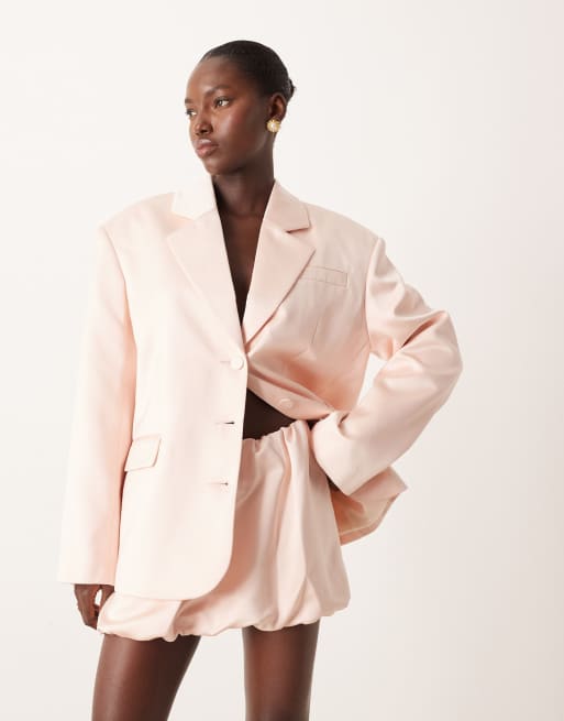 ASOS DESIGN tailored satin oversized power shoulders blazer in baby pink - part of a set, 4 of 4