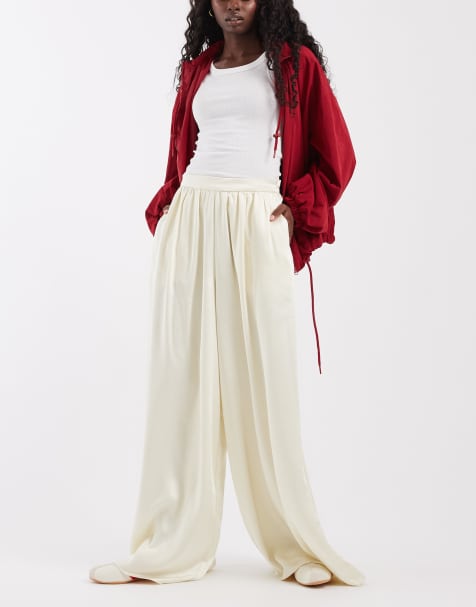 ASOS DESIGN Tailored  satin palazzo trouser in cream - view 1