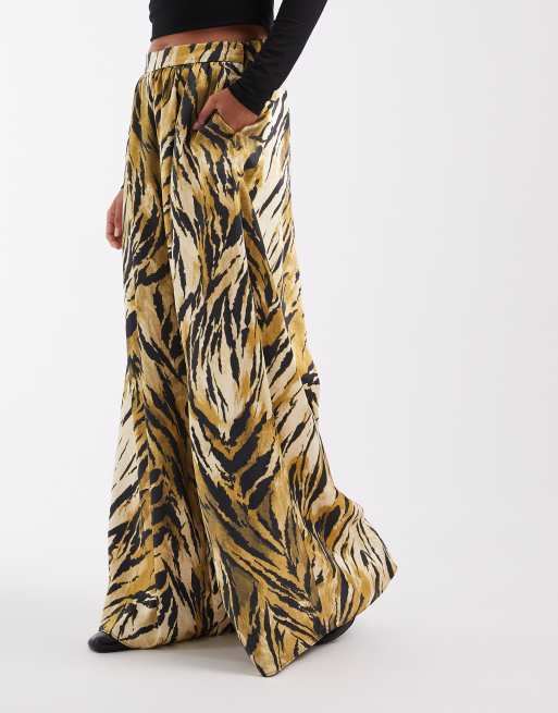 ASOS DESIGN Tailored satin palazzo trouser in tiger print, 2 of 5