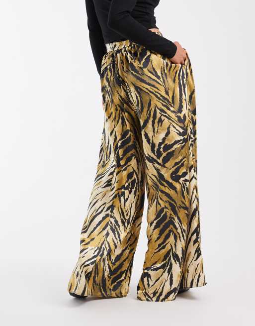 ASOS DESIGN Tailored satin palazzo trouser in tiger print, 4 of 5
