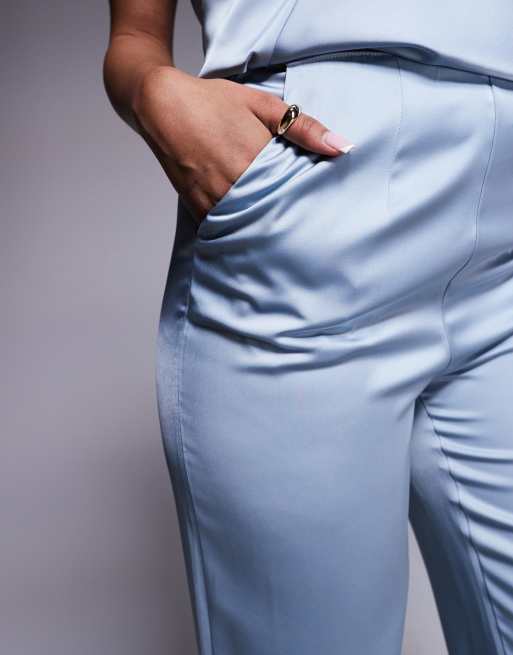 ASOS DESIGN tailored satin straight leg pants in blue (part of a set), 4 of 5