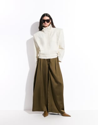 Asos Design Tailored Satin Wide Leg Pants In Green
