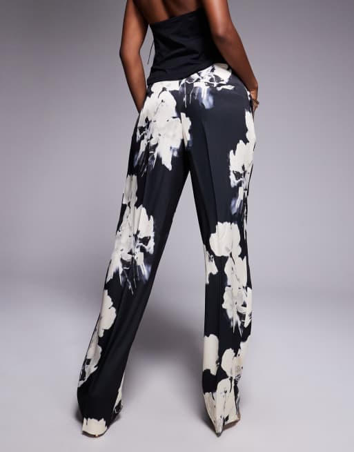 ASOS DESIGN tailored satin wide leg trousers in floral print, 4 of 5