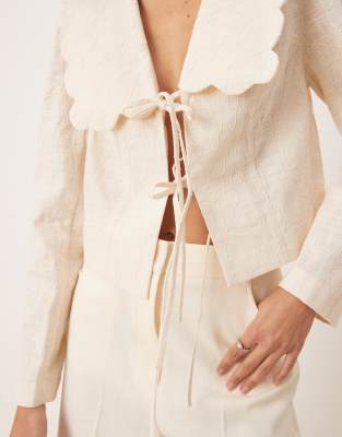 Asos Design Tailored Scallop Collar Tie Front Jacket In Neutral