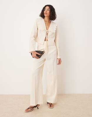 ASOS DESIGN tailored scallop collar tie front jacket in buttermilk