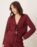 [ASOS DESIGN] ASOS DESIGN tailored scallop collar tie front jacket in dark cherry (part of a set) S Dark Cherry