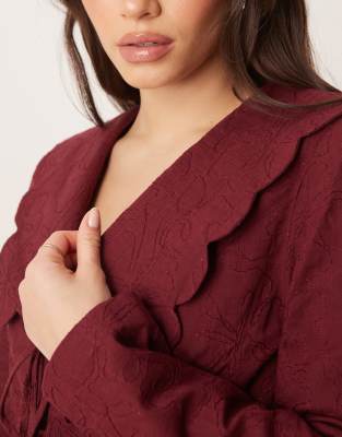 Asos Design Tailored Scallop Collar Tie Front Jacket In Red