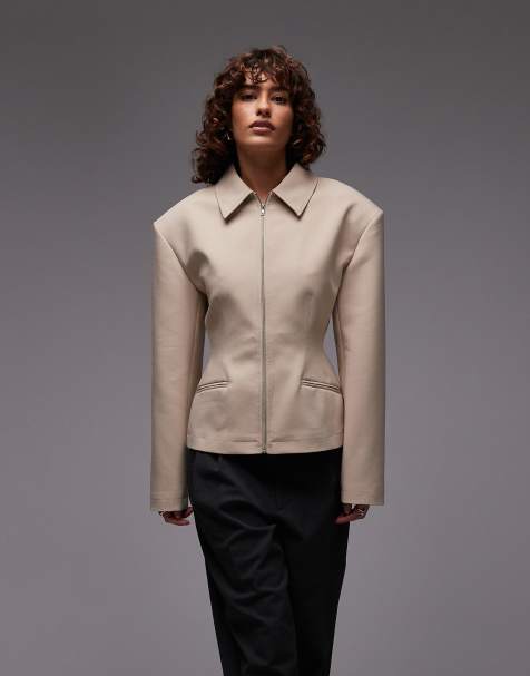 ASOS DESIGN tailored sculpted cinch waist zip through jacket in camel - view 1