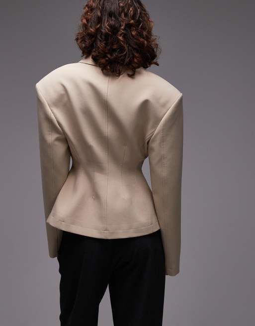 ASOS DESIGN tailored sculpted cinch waist zip up jacket in camel