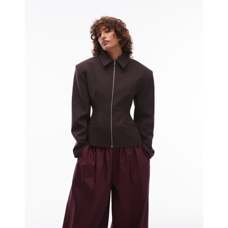 ASOS DESIGN tailored sculpted cinch waist zip through jacket in