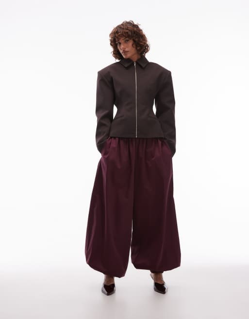 ASOS DESIGN tailored sculpted cinch waist zip up jacket in chocolate