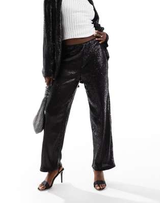 tailored sequin ankle grazer pants in black