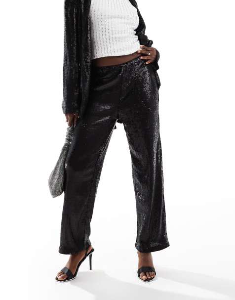 ASOS DESIGN tailored sequin ankle grazer pants in black - view 1