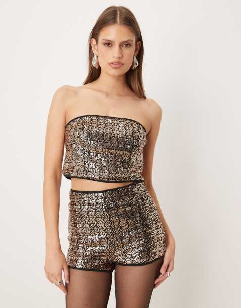 ASOS DESIGN tailored sequin bandeau top in oyster - part of a set - view 1