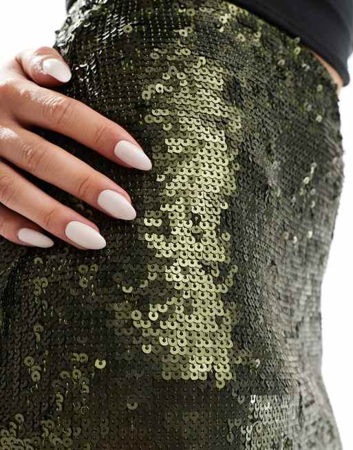 ASOS DESIGN tailored sequin mini skirt in olive, 5 of 5