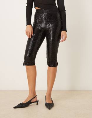 Asos Design Tailored Sequined Capri Pants In Black