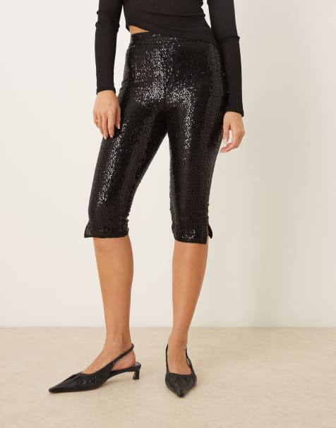 ASOS DESIGN tailored sequined capri pants in black - view 1