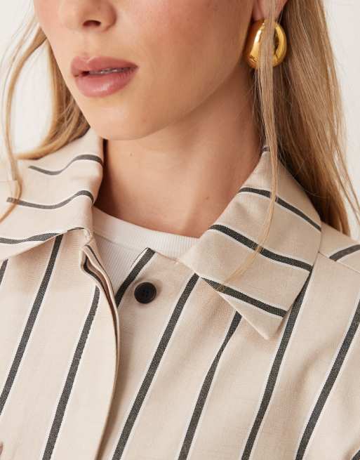 ASOS DESIGN tailored shirt in stone stripe - part of a set
