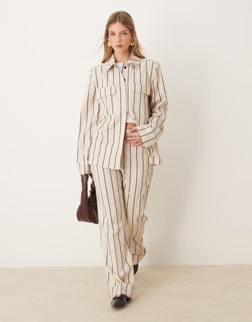ASOS DESIGN tailored shirt in stone stripe - part of a set