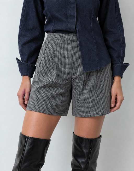 ASOS DESIGN tailored shorts in grey micro check, 9 of 10