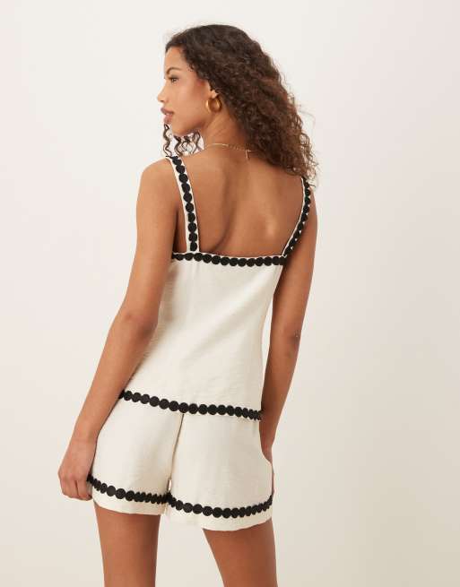 ASOS DESIGN tailored shorts with rik rak trim in white - part of a set, 4 of 5