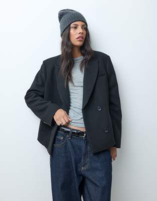 Asos Design Tailored Shoulder Cropped Formal Coat With Wool In Black