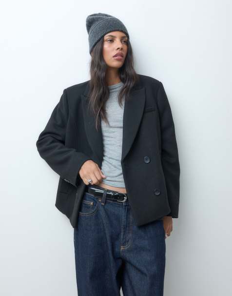 ASOS DESIGN tailored shoulder cropped formal coat with wool in black - view 1