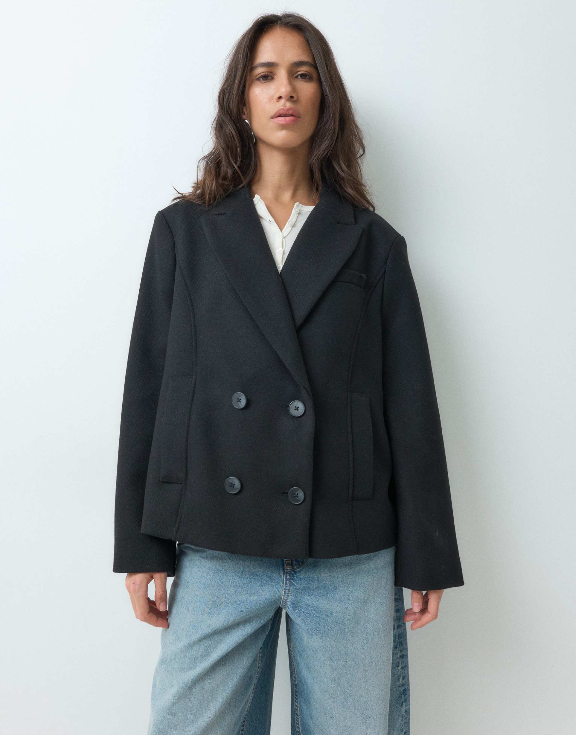 ASOS DESIGN tailored shoulder cropped formal coat with wool in black