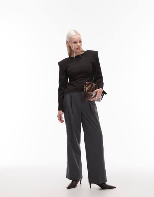 ASOS DESIGN tailored shoulder pad cinch top in black, 3 of 4