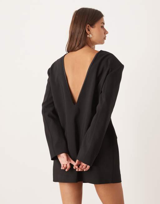 ASOS DESIGN tailored shoulder pad shift dress in black, 2 of 4
