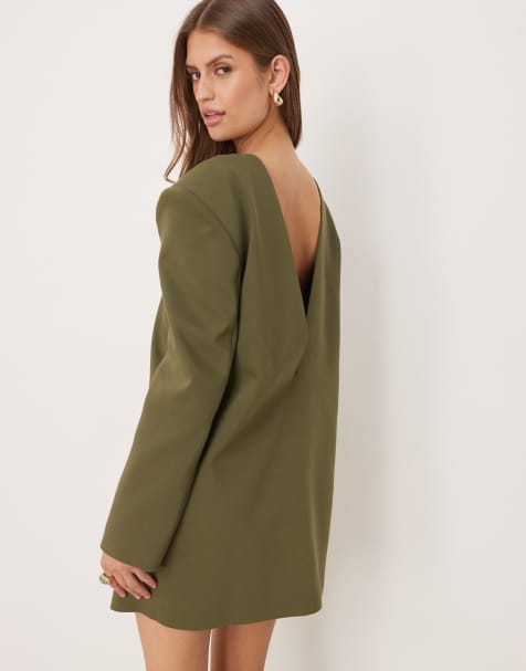 ASOS DESIGN tailored shoulder pad shift dress in olive - view 1