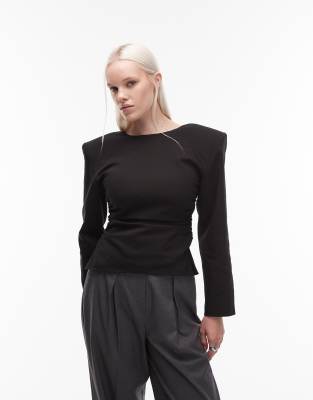 Asos Design Tailored Shoulder Pads Cinch Top In Animal Print