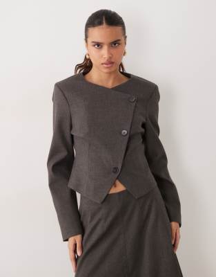 Asos Design Tailored Shrunken Wrap Blazer In Gray